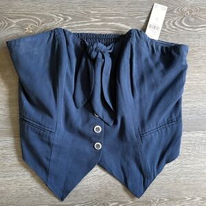 Anthropologie Dark Blue Buttoned Crop Top